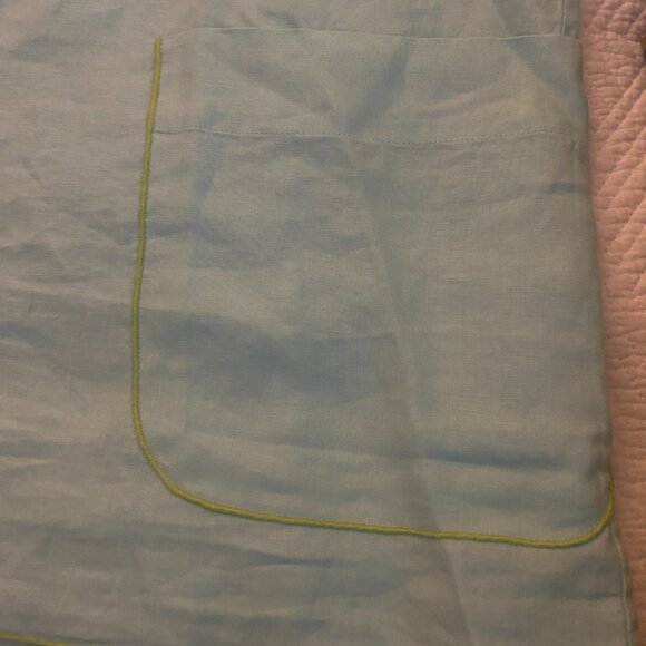 Soft Surroundings 100% Linen Canberra Tunic in turquoise w/ lime green trim - Picture 2 of 6